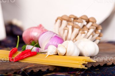 Italian pasta and mushroom sauce ingredients