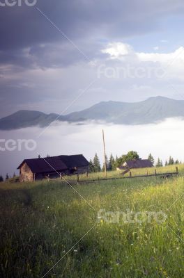 evening mountain plateau landscape (Carpathian, Ukraine) 