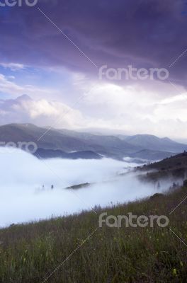 evening mountain plateau landscape (Carpathian, Ukraine) 