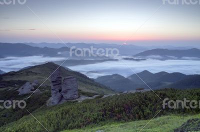 evening mountain plateau landscape (Carpathian, Ukraine) 