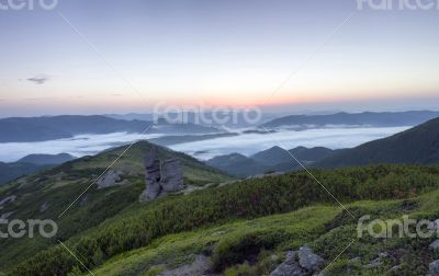 evening mountain plateau landscape (Carpathian, Ukraine) 