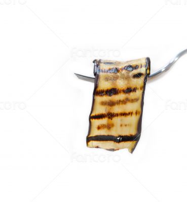 grilled eggplant oubergine on a fork