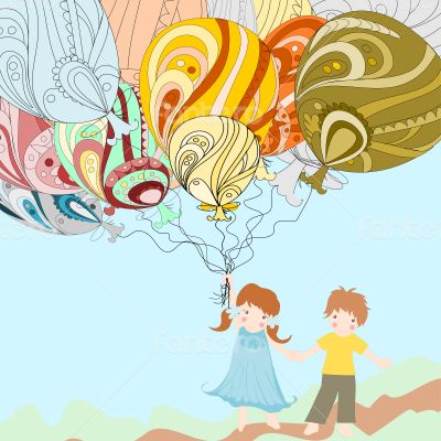 European children are beautiful and huge balloons 