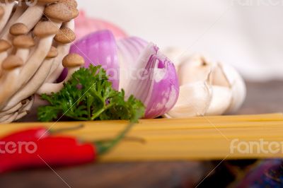 Italian pasta and mushroom sauce ingredients