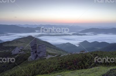 evening mountain plateau landscape (Carpathian, Ukraine)