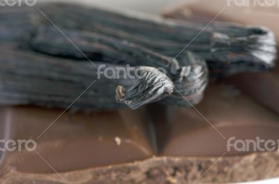 Cup of hot tea with dark chocolate