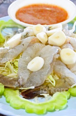 Raw shrimp with fish sauce dip, Seafood