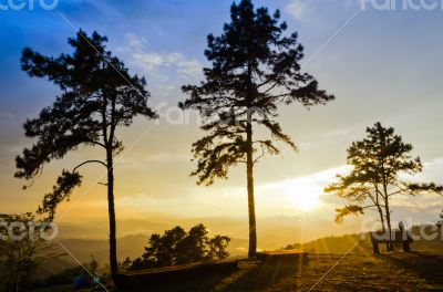Sunset over high mountain range