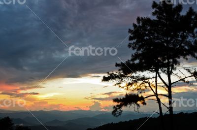 Sunset over high mountain range