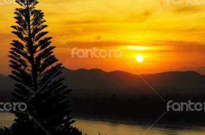Sunset over mountain range