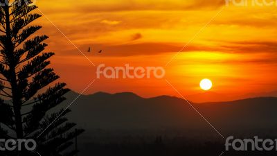 Sunset over mountain range