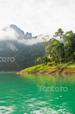 Beautiful green river and mountains