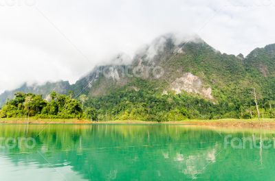 Beautiful green river and mountains