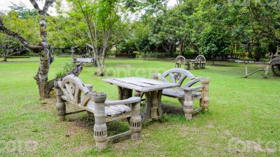 Old wooden seats in garden