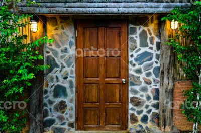 Wooden door in the evening