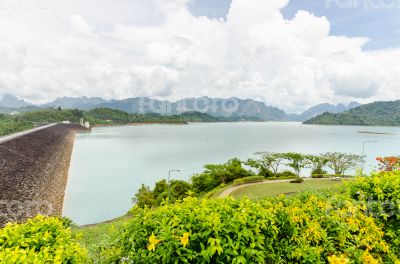 Scenic point of green lake at Ratchaprapha Dam