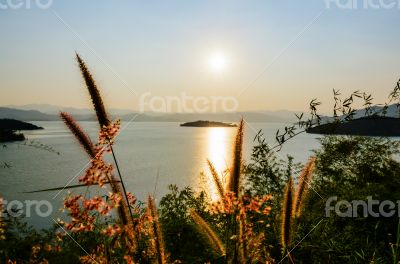 Landscape of the lake at sunset.