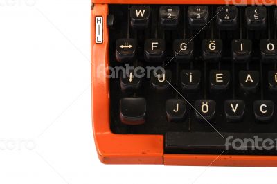 The Orange Vintage Typewriter the White Background