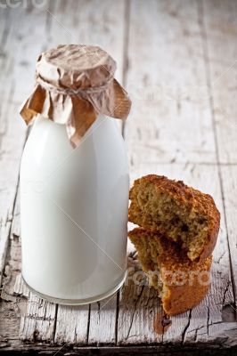bottle of milk and fresh baked bread