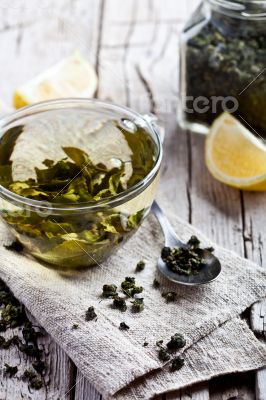cup of green tea and lemon 