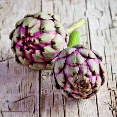 two fresh artichokes 