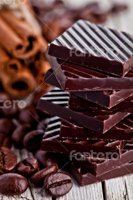 chocolate sweets, cinnamon and coffee beans 