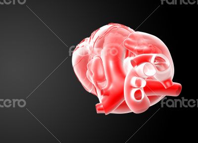 3d render Red Heart  - top view