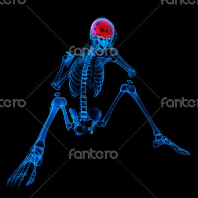 3d rendered blue skeleton of a sitting