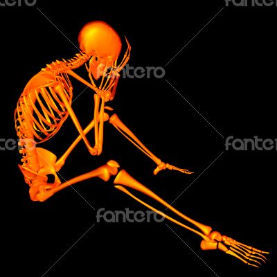 3d rendered blue skeleton of a sitting