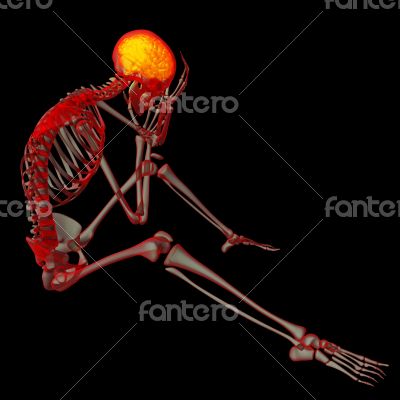 3d rendered blue skeleton of a sitting