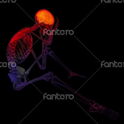 3d rendered blue skeleton of a sitting