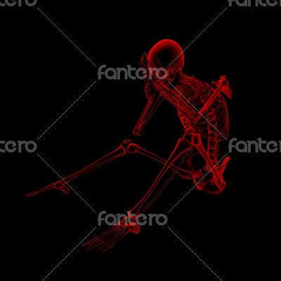 3d rendered orange skeleton of a sitting