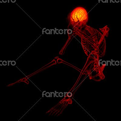 3d rendered red skeleton of a sitting