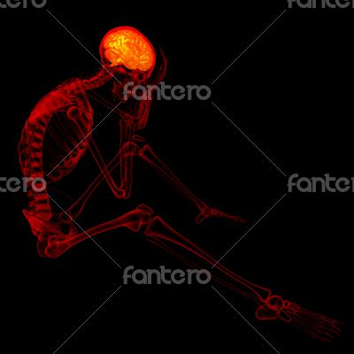 3d rendered red skeleton of a sitting