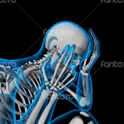 3d render white skeleton of a sitting 
