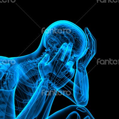 3d rendered skeleton of a sitting 