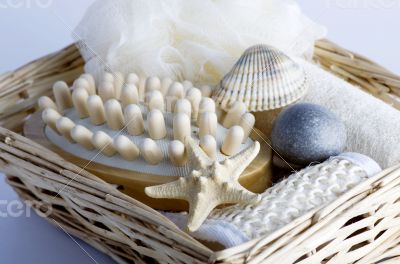 health spa setting over white background 