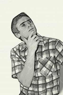 Sketch Teen boy body language -  Thinking