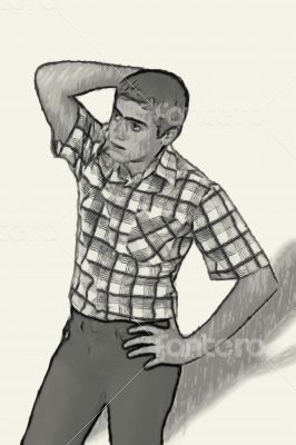 Sketch Teen boy body language -  Thinking