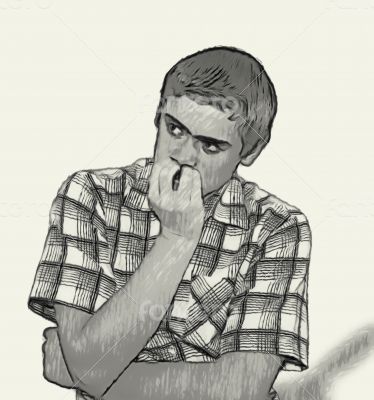 Sketch Teen boy body language - biting nails   