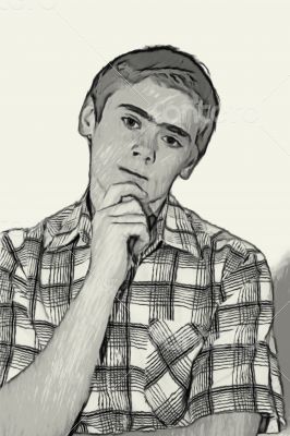 Sketch Teen boy body language -  Thinking