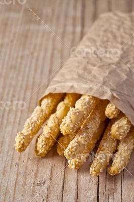 bread sticks grissini with sesame seeds
