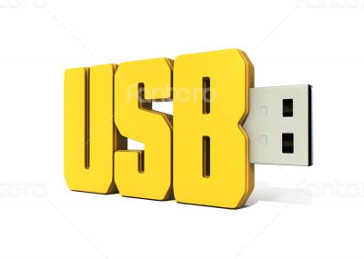 yellow usb flash memory made of word - usb