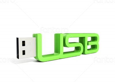 green usb flash memory made of word - usb