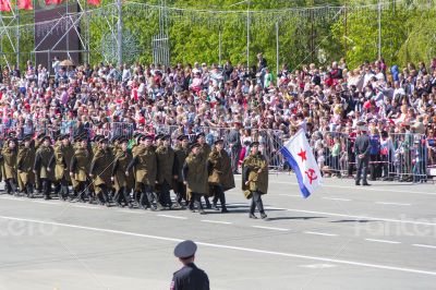 Russian soldiers march at parade on Victory Day