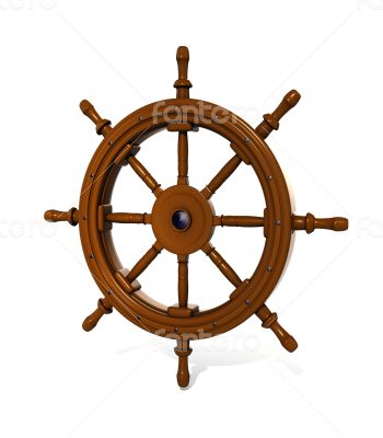 3d render of ship steering wheel isolated on white