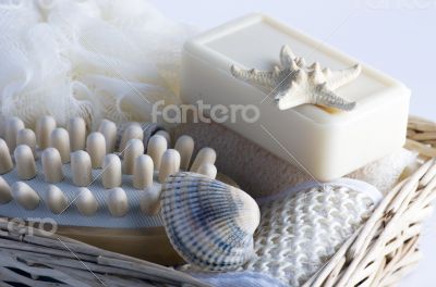 health spa setting over white background 