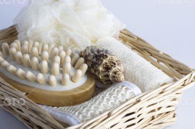 health spa setting over white background 