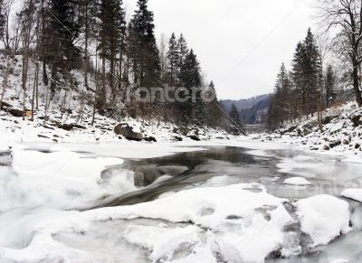 Flowing water of Carpathian mountain stream