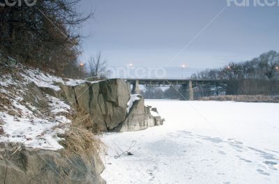 bridge in winter Korostishev at morning